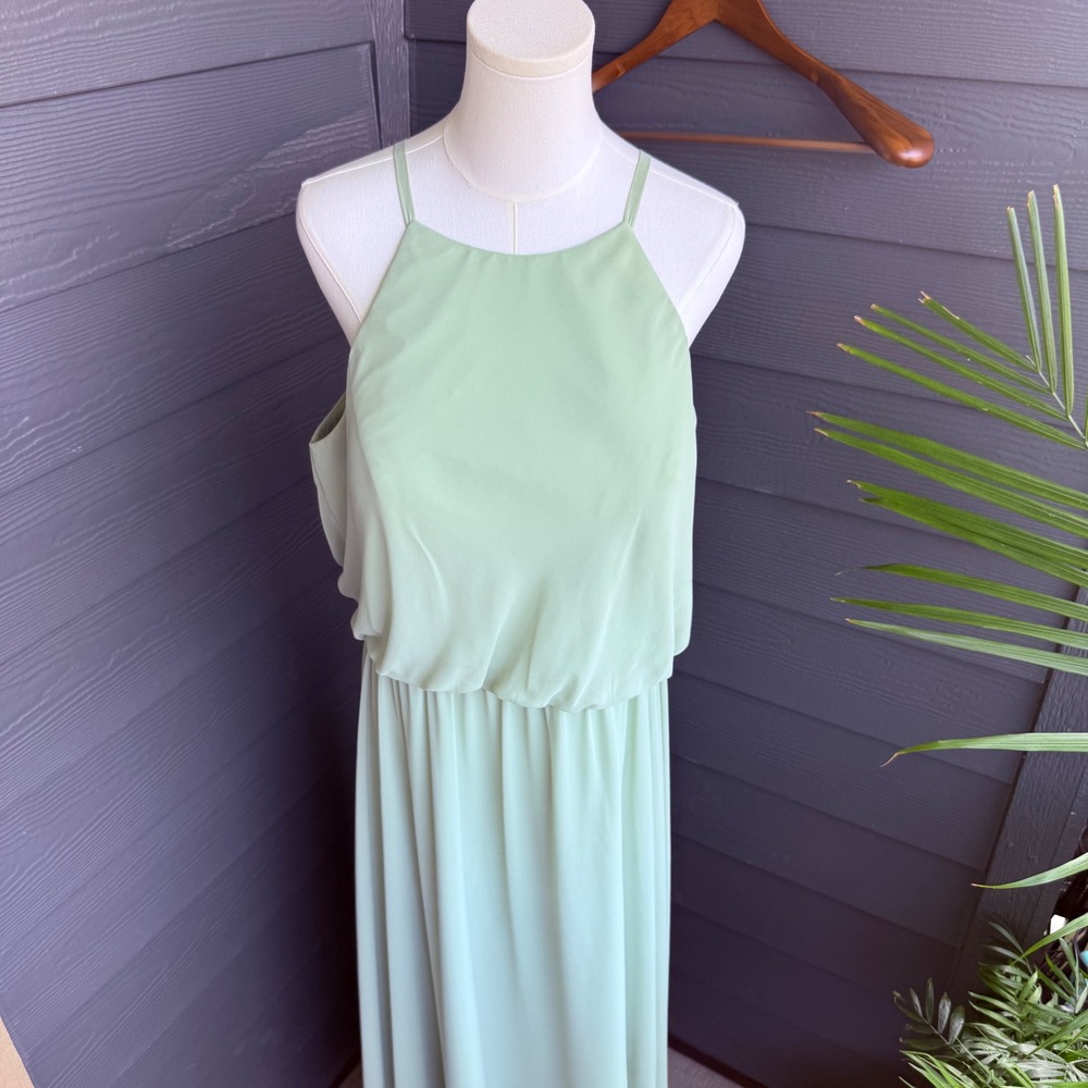 Mori Lee Madeline Gardner Mint Green Chiffon Maxi Dress Size 18 Bridesmaid